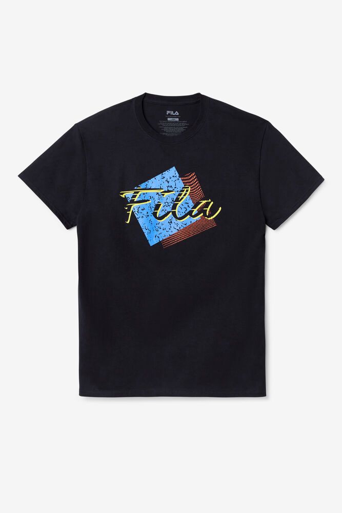 Fila T-Shirt Mens Black - Santa Monica - Philippines 8027149-KD